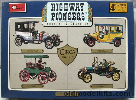 Minicraft 1/32 Highway Pioneers (Ex-Gowland/Revell) 1907 Renault / 1910 Cadillac / 1907 Sears Buggy / 1910 Ford T, 1502 plastic model kit